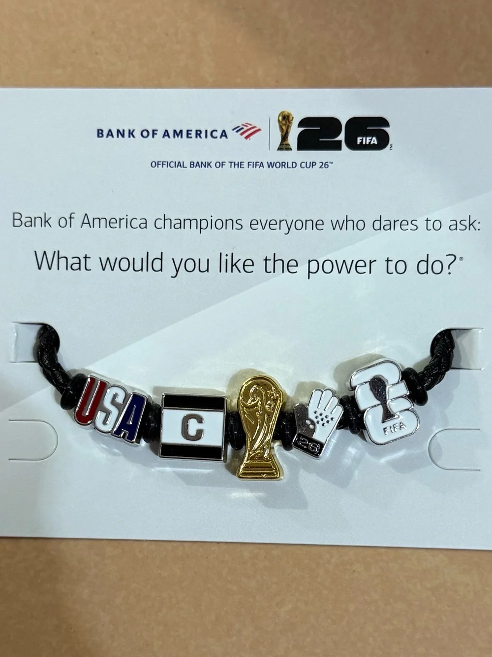 FIFA WORLD CUP 2026 AUTHENTIC USA Braided Cord Beaded Charm Bracelet w/ Backer